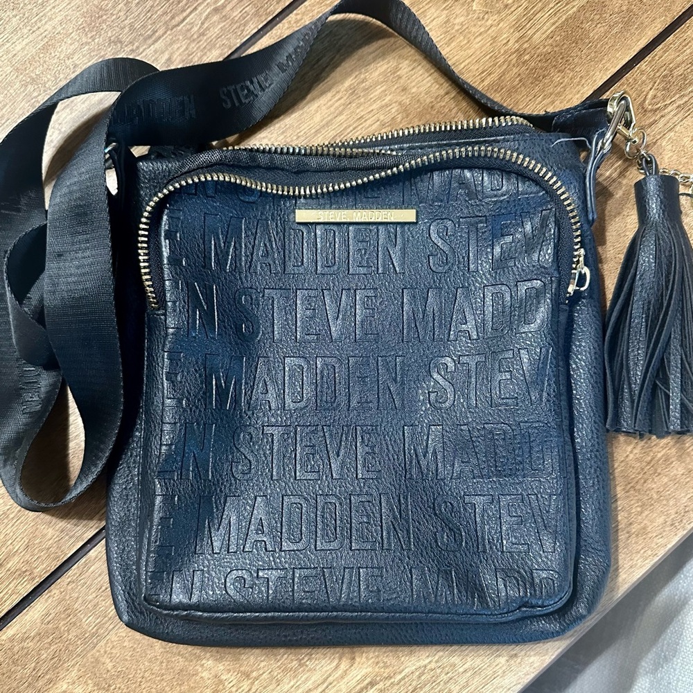 Steve Madden Black Embossed Messenger Bag